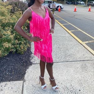 Hot pink fringe dresses